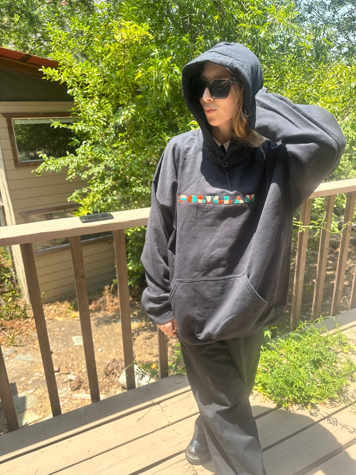 Embroidered hoodie in black