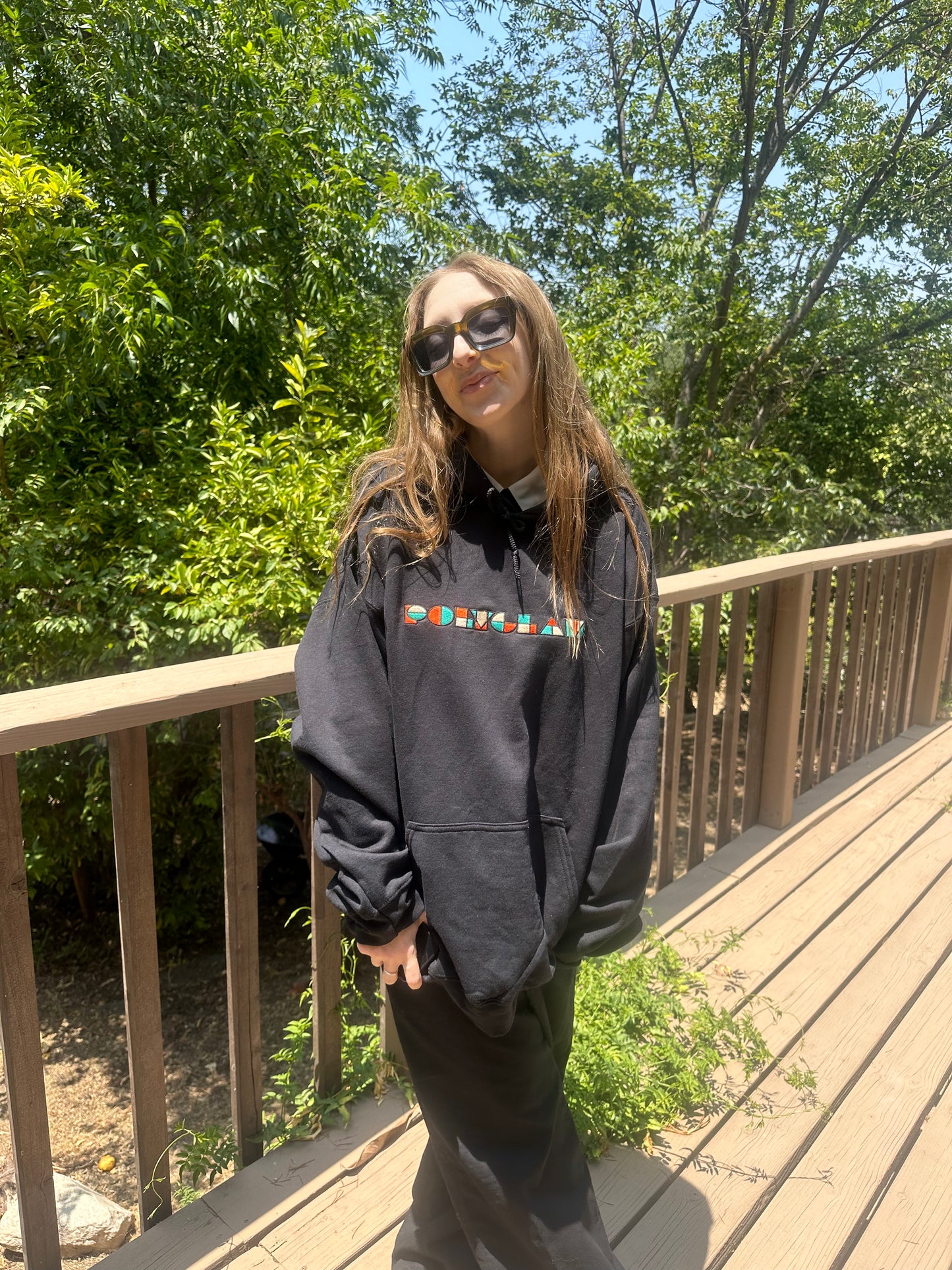 Embroidered hoodie in black